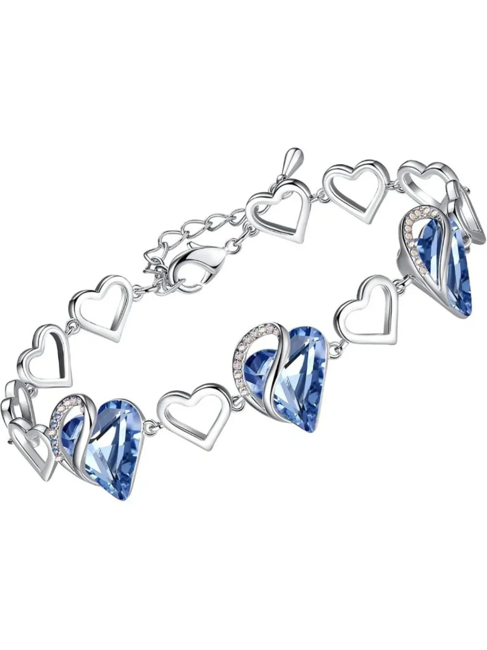 Infinity Love Heart Bracelet for Women - Birthstone Healing Crystal Jewelry, 7in